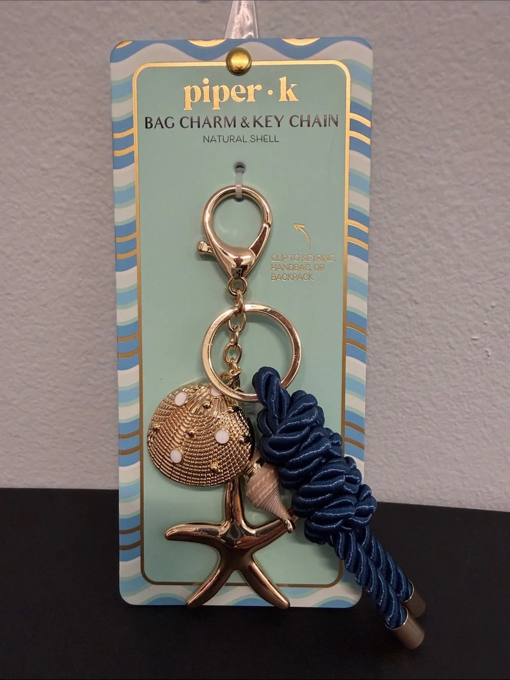 Piper K | Navy Rope Coastal Summer Star Natural Shell Bag Charm